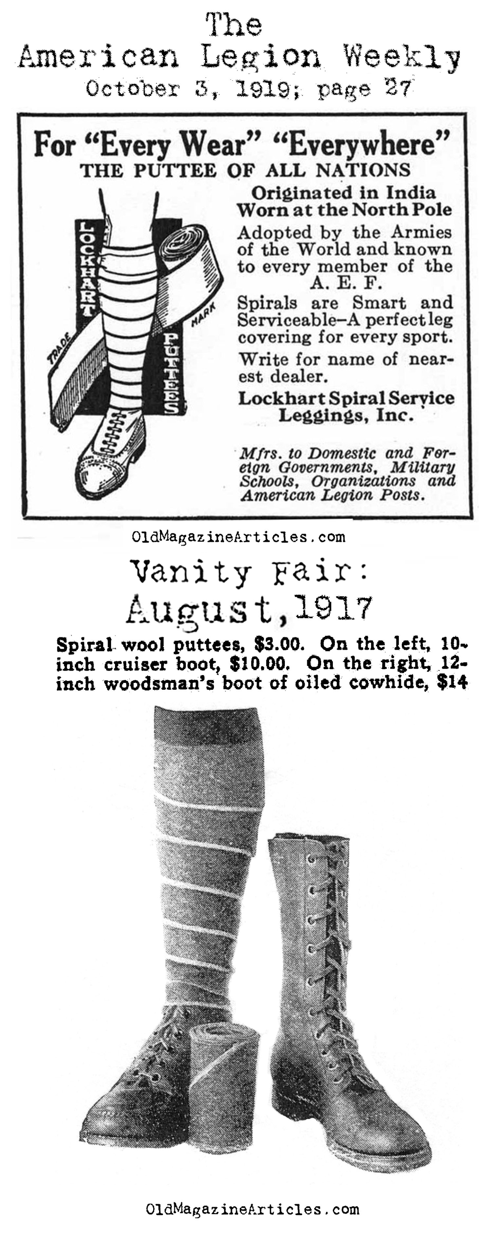 A Puttee Advertisement  (The American Legion Weekly, 1919)